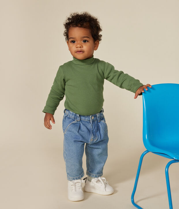 Body manches longues col roul&eacute; en coton b&eacute;b&eacute; vert