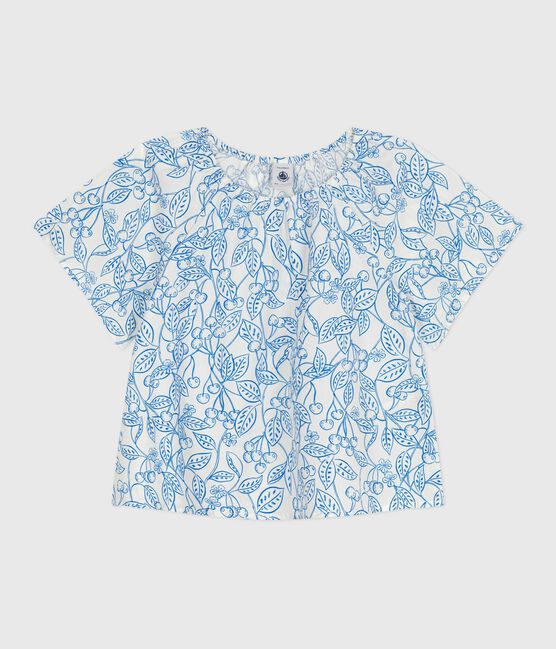 Blouse enfant en coton manches courtes imprimé cerises bleu MARSHMALLOW/ PORCELANA