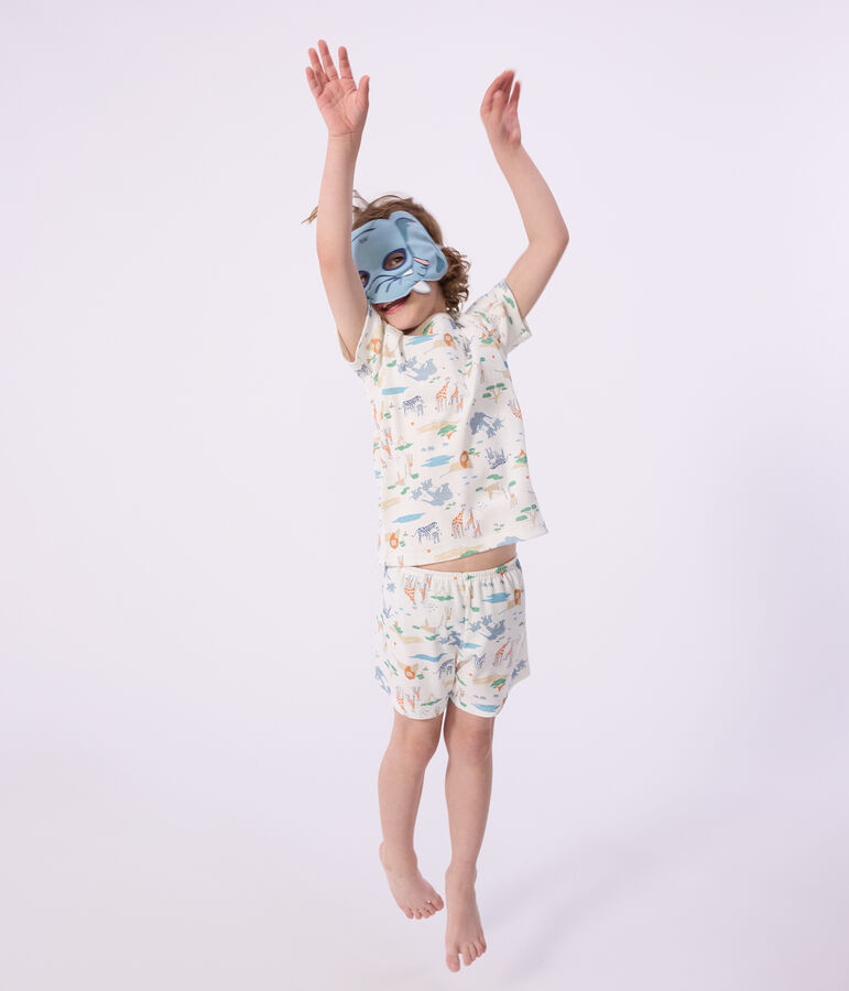 Korte katoenen verkleedpyjama met savanneprint voor kinderen wit/multicouleur
