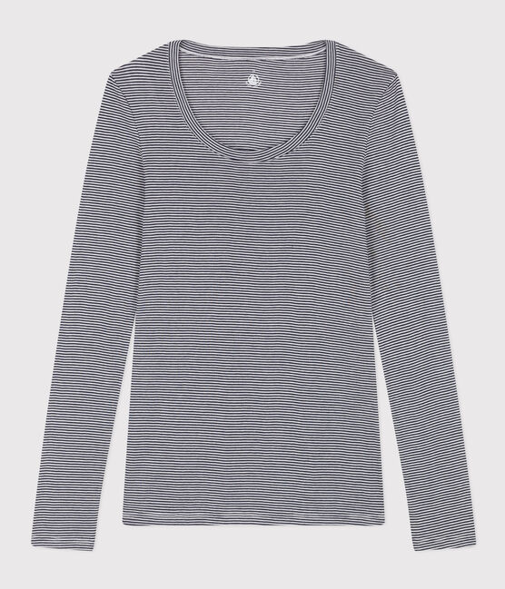Aansluitend, gestreept T-shirt van luchtig katoen voor dames blauw SMOKING/wit MARSHMALLOW