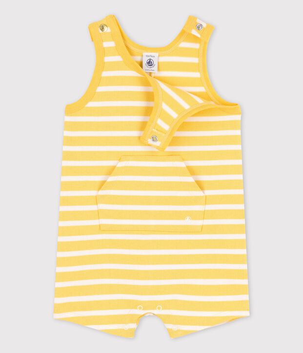 Combinaison courte en jersey &eacute;pais b&eacute;b&eacute; jaune/blanc