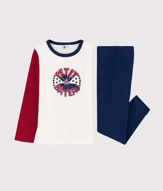 Katoenen pyjama voor kleine jongens blauw MEDIEVAL/wit MULTICO