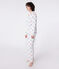 Pyjama femme en coton boutonné imprimé cœurs blanc MARSHMALLOW/blanc MULTICO