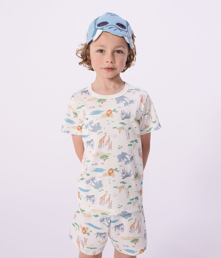 Korte katoenen verkleedpyjama met savanneprint voor kinderen wit/multicouleur