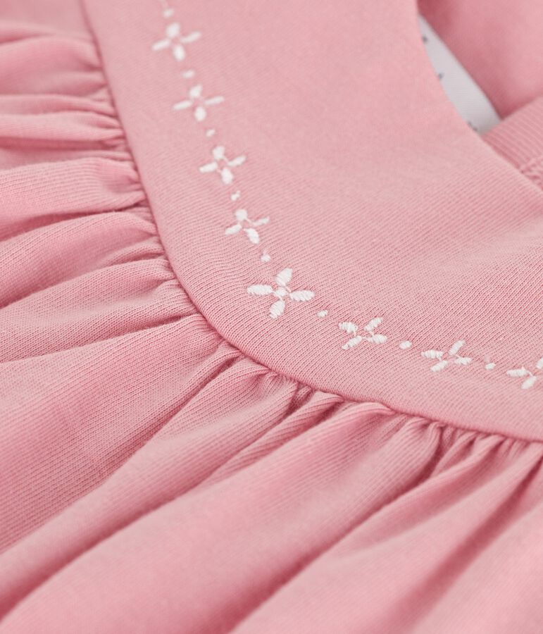 Robe b&eacute;b&eacute; en coton sans manches unie et d&eacute;tails brod&eacute;s au col rose
