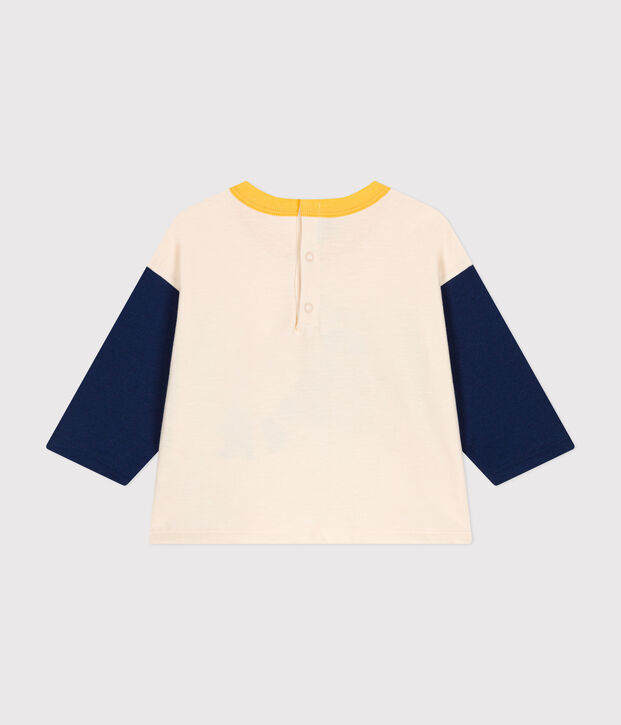 Tee-shirt manches longues en jersey fin b&eacute;b&eacute; &eacute;cru/bleu