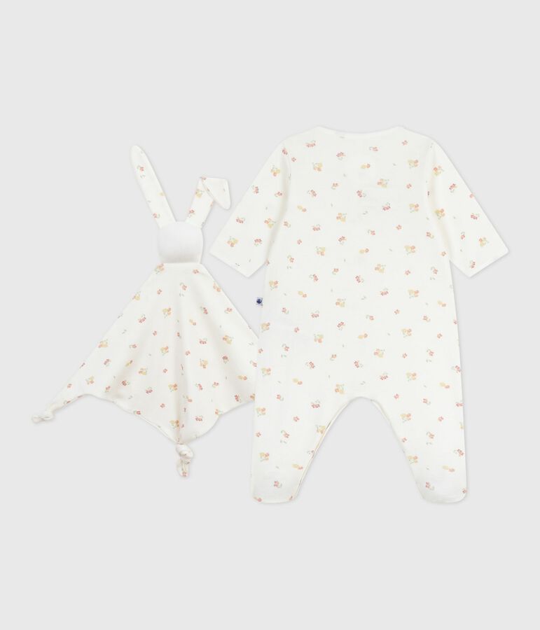 Coffret cadeau naissance en coton imprim&eacute; fleuri multicouleur