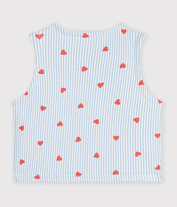 Omkeerbare katoenen cardigan zonder mouwen met hartjesprint wit/multicouleur