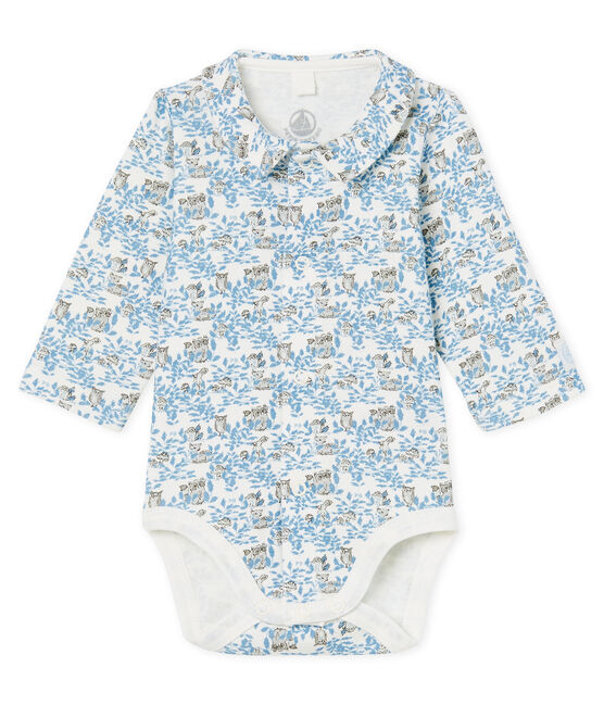 Rompertje voor pasgeborenen lange mouwen babyjongen van gebreide stof wit MARSHMALLOW/blauw TOUDOU/ MULTICO
