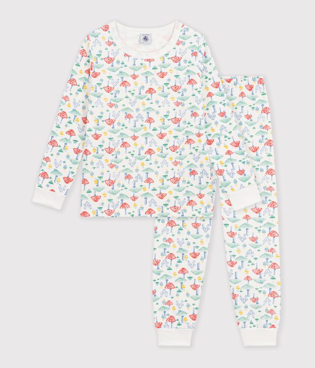 Kinderpyjama van fleece met paddestoelenprint wit/multicouleur