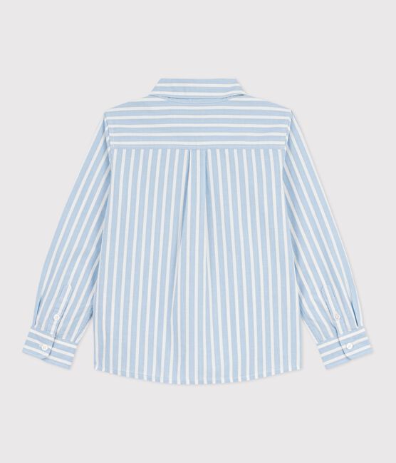 Chemise enfant en coton à manches longues à rayures bleu FLO/ MARSHMALLOW