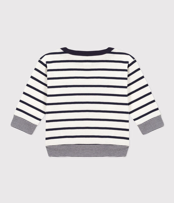 Tee-shirt manches longues en coton rayé bébé blanc MARSHMALLOW/bleu SMOKING