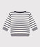 Tee-shirt manches longues en coton rayé bébé blanc MARSHMALLOW/bleu SMOKING