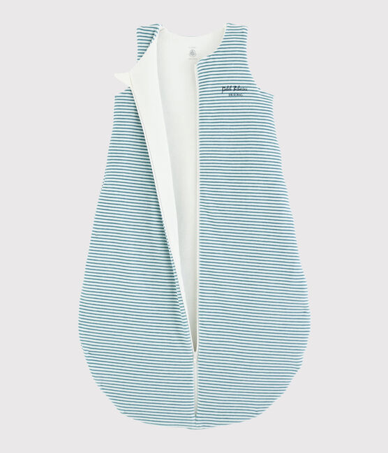 Gestreepte trappelzak van ribstof voor baby's wit MARSHMALLOW/ BRUME