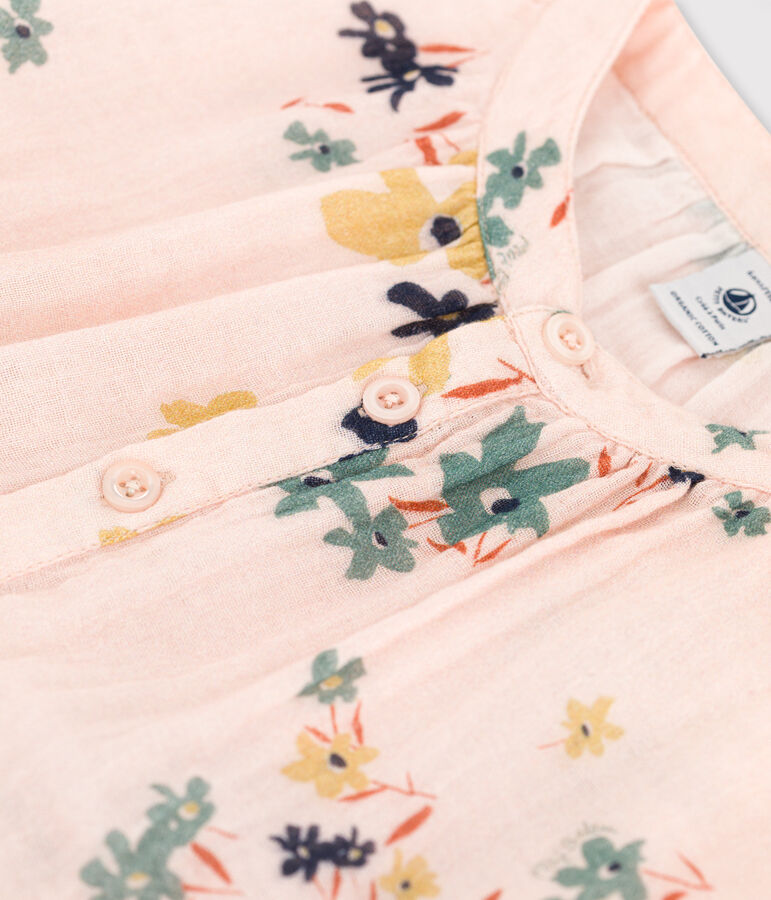 Robe manches longues en gaze de coton enfant fille rose SALINE/blanc MULTICO