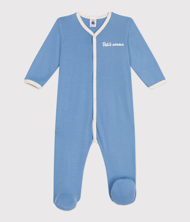 Pyjama b&eacute;b&eacute; en coton uni bleu
