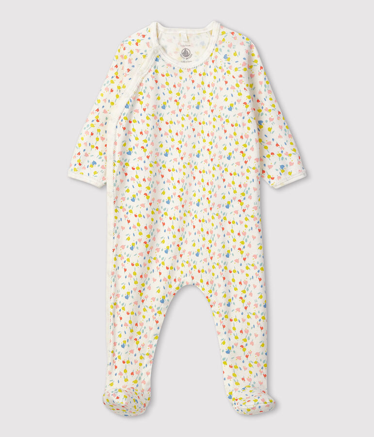 Gebloemde babypyjama van biologisch katoen wit MARSHMALLOW/wit MULTICO