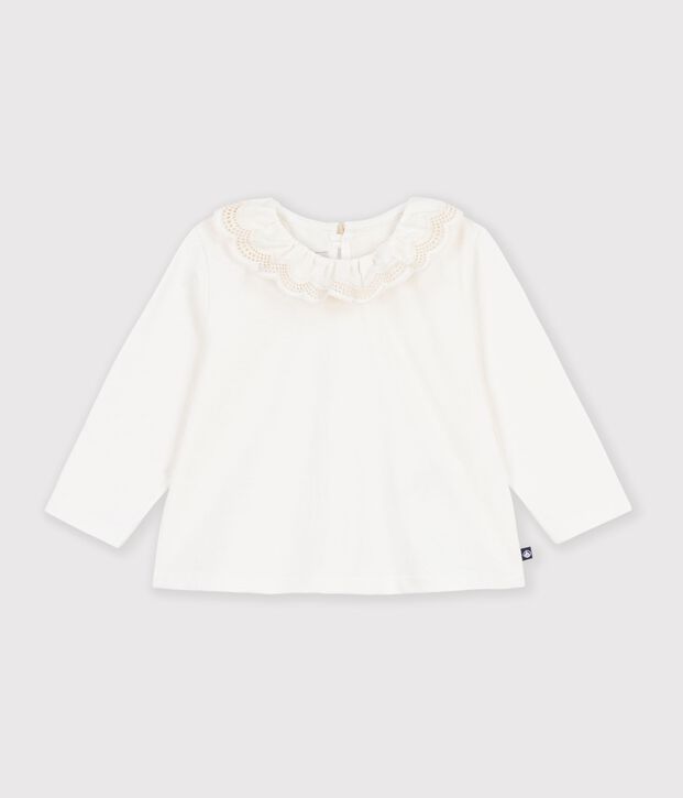 Tee-shirt b&eacute;b&eacute; en coton manches longues uni blanc