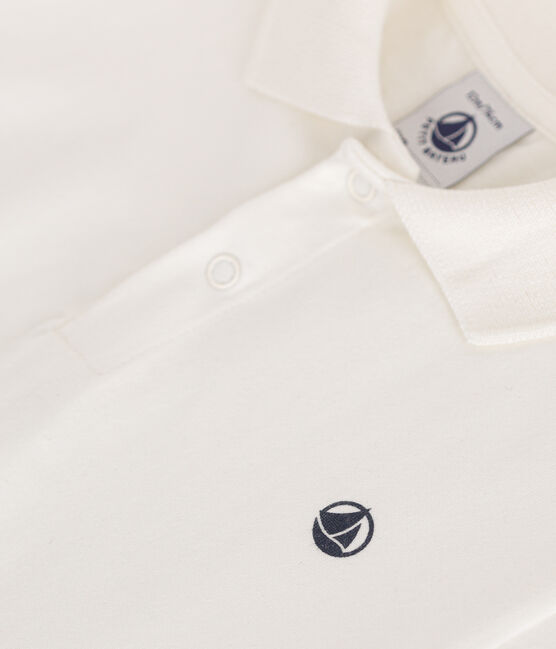 Polo manches courtes en coton bébé blanc MARSHMALLOW