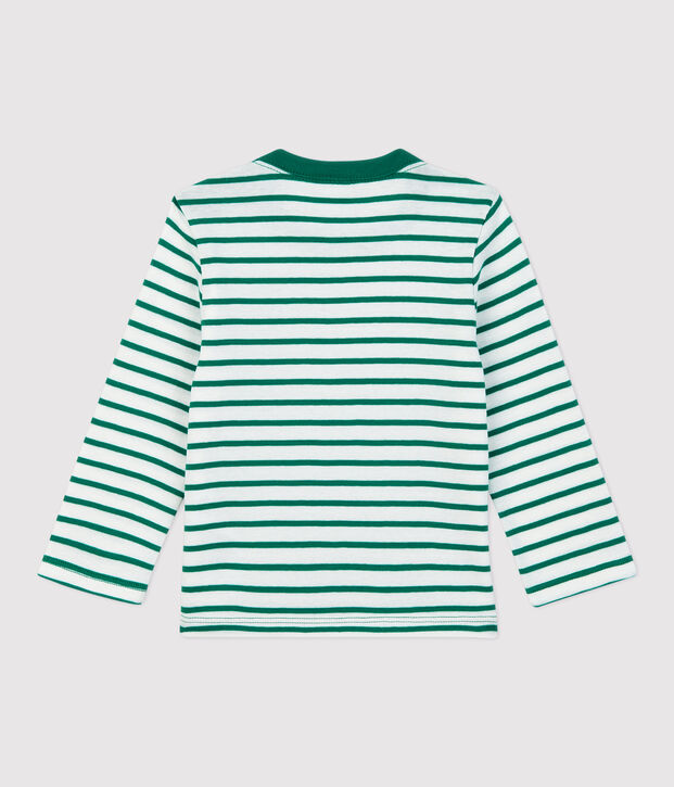 Gestreept katoenen T-shirt baby wit/groen