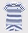 Korte katoenen gestreepte pyjama voor kleine jongens wit MARSHMALLOW/blauw SURF