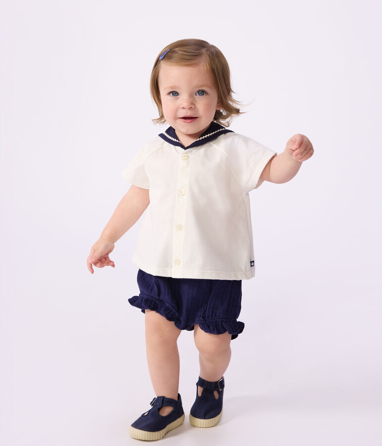 Tweedelig katoenen babysetje met T-shirt met matrozenkraag multicouleur
