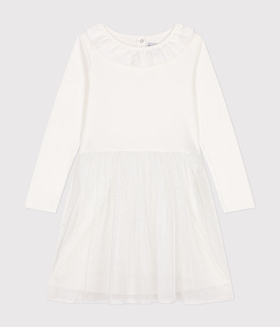 Robe en côte et tulle enfant fille blanc MARSHMALLOW