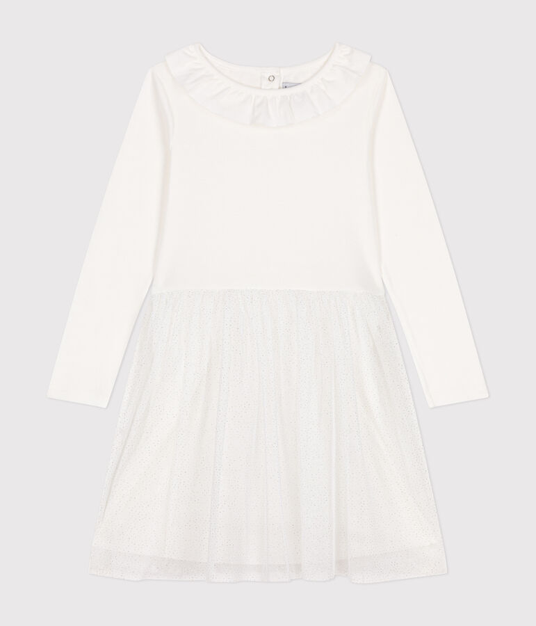 Robe en c&ocirc;te et tulle enfant fille blanc
