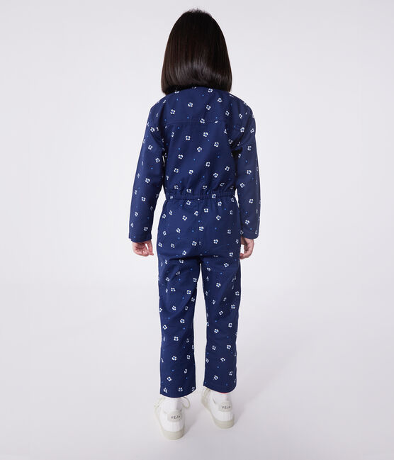 Katoenen kinderjumpsuit met lange mouwen en bloemenprint blauw MEDIEVAL/wit MARSHMALLOW