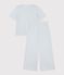 Pyjama femme en coton jambes larges &agrave; rayures gris/blanc