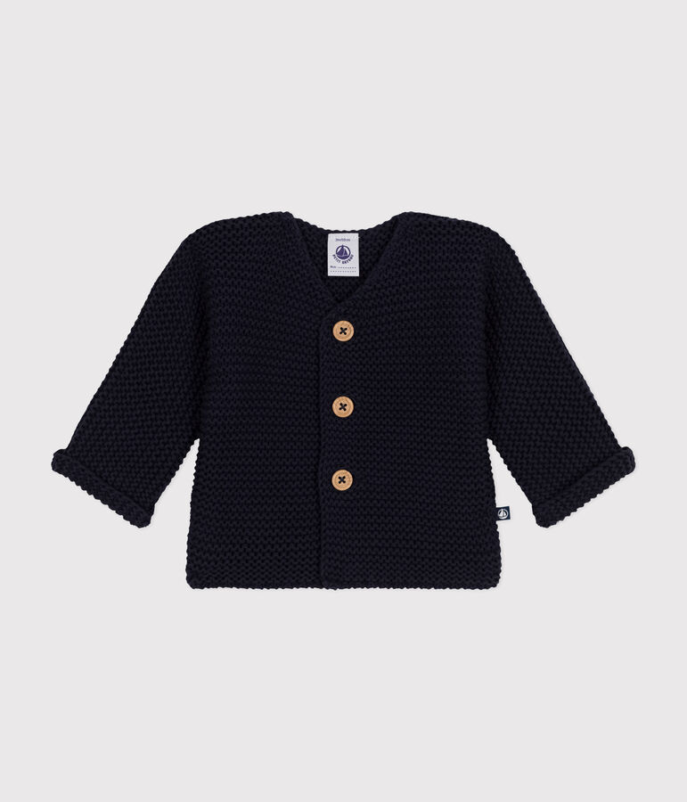 Gebreide uniseks babycardigan in ribbelsteek blauw