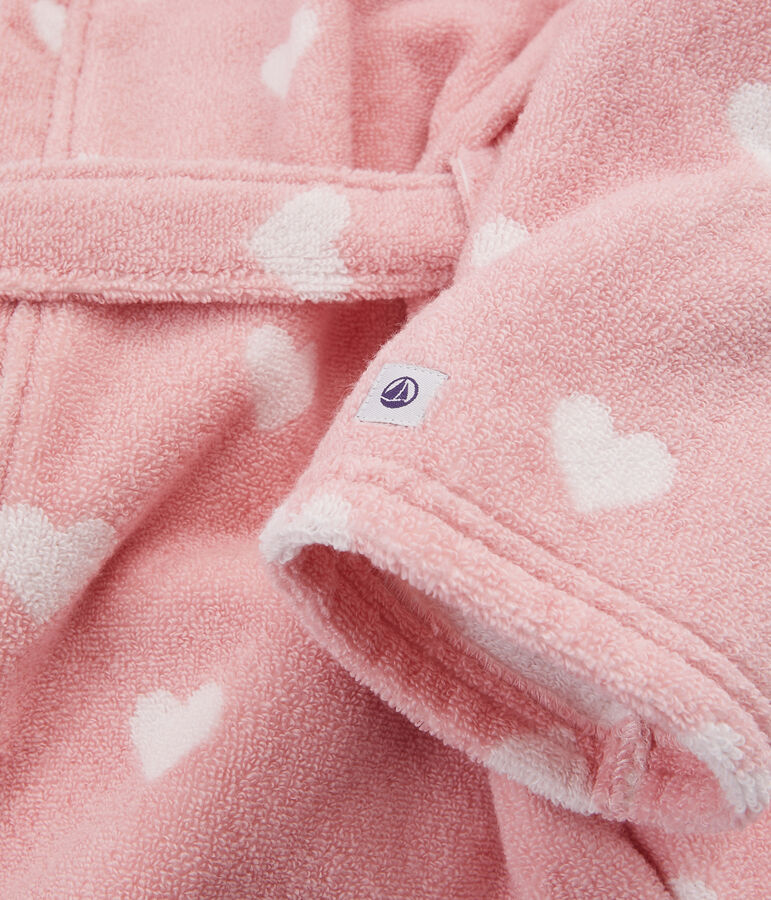 Badjas van badstof voor meisjes met hartjes roze/wit