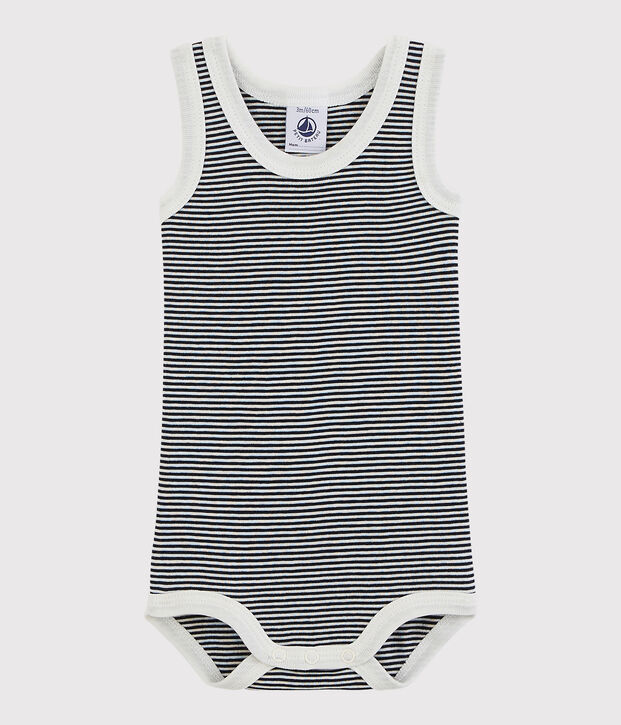 Body sans manches b&eacute;b&eacute; fille-gar&ccedil;on bleu/blanc