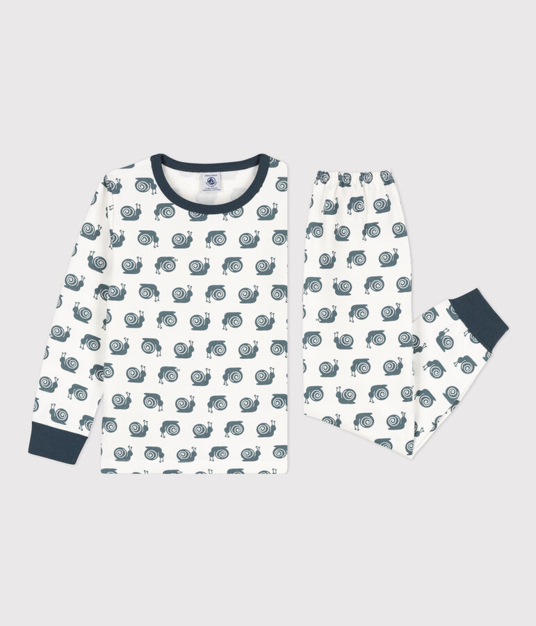 Pyjama escargot en molleton enfant blanc/gris
