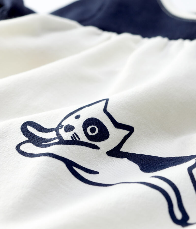 Robe en molleton b&eacute;b&eacute;. blanc MARSHMALLOW/bleu SMOKING