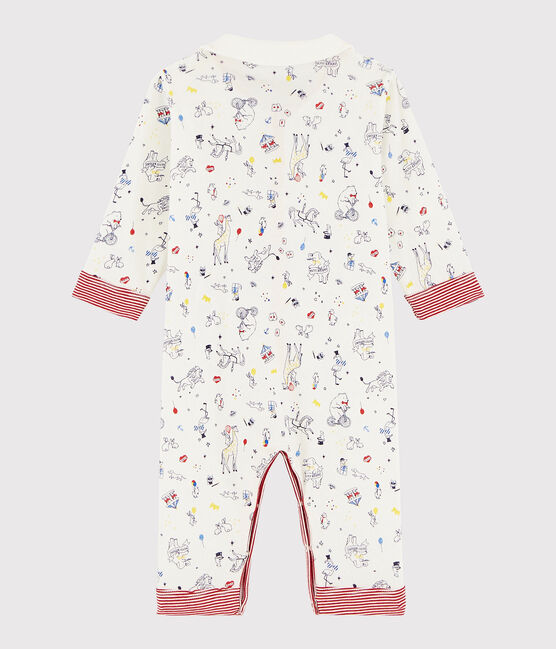 Slaappakje zonder voetjes van ribstof baby jongen wit MARSHMALLOW/wit MULTICO