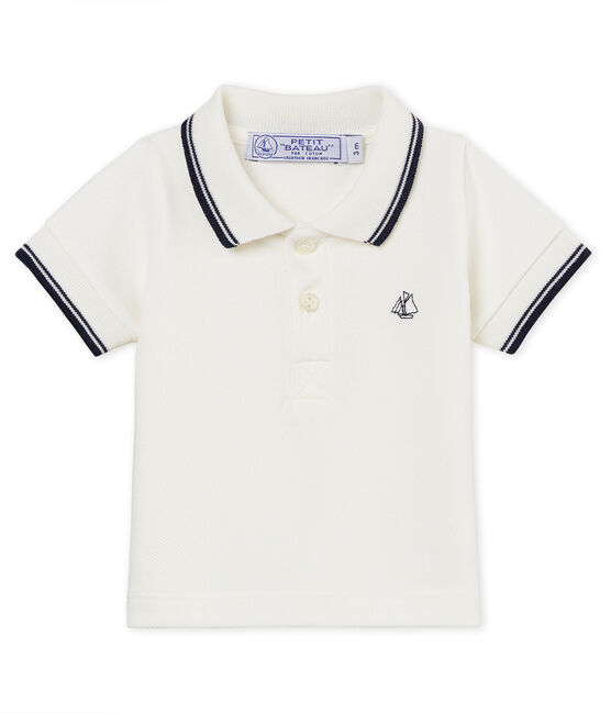 Polo manches courtes bébé garçon en piqué uni blanc MARSHMALLOW