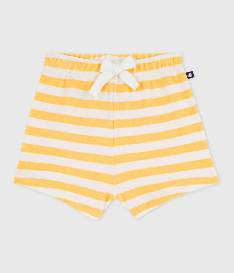 Short b&eacute;b&eacute; en &eacute;ponge ray&eacute; jaune/blanc