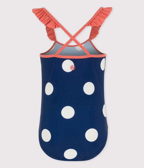 Maillot de bain 1 pièce à pois enfant fille bleu MEDIEVAL/blanc MARSHMALLOW