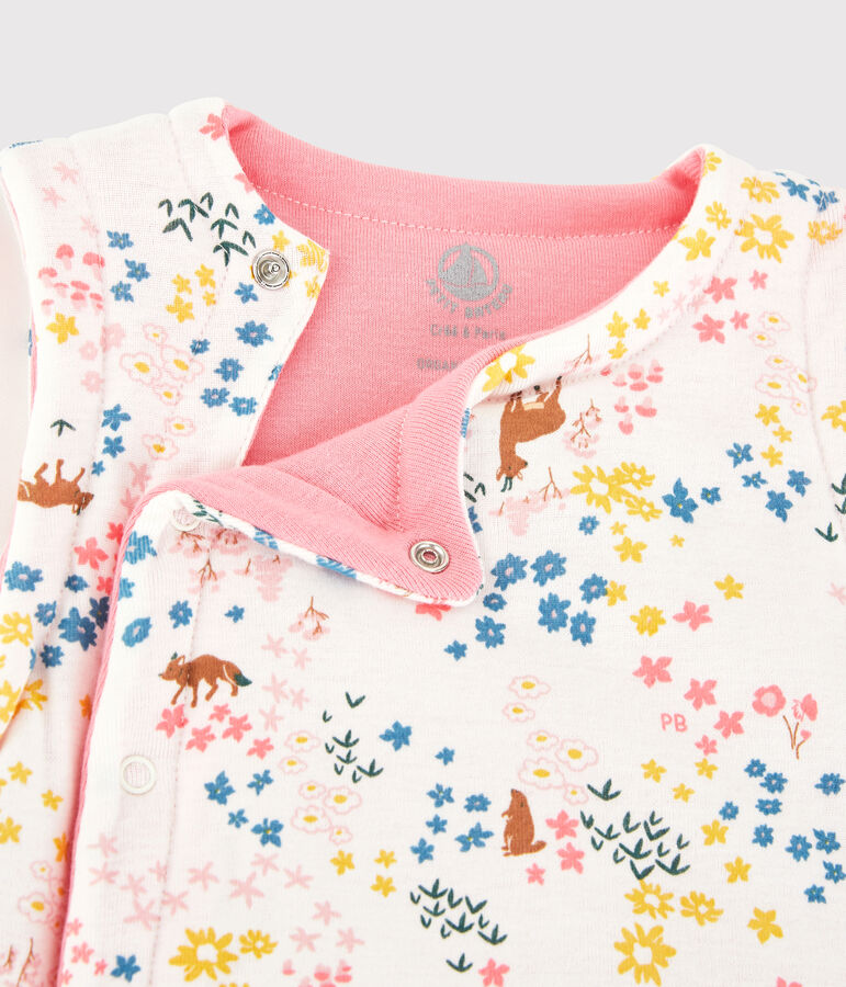 Mouwloos tweezijdig vestje van gewatteerd biologisch katoen wit/multicouleur