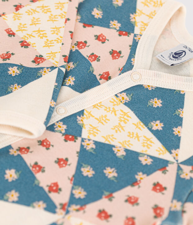 Katoenen babypyjama met patchwork zonder voetjes ecru/multicouleur