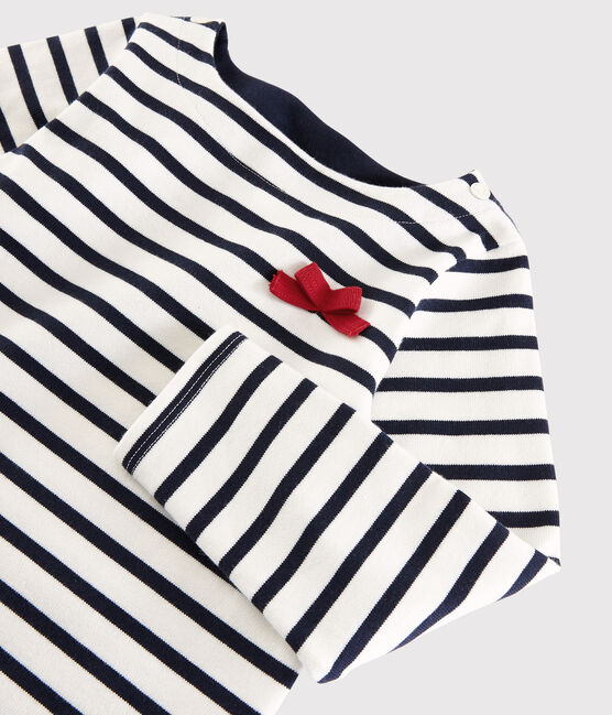 Marinière en jersey enfant fille blanc MARSHMALLOW/bleu SMOKING