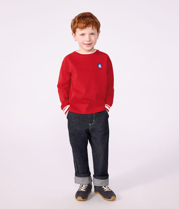 Effen katoenen T-shirt met lange mouwen voor kinderen rood