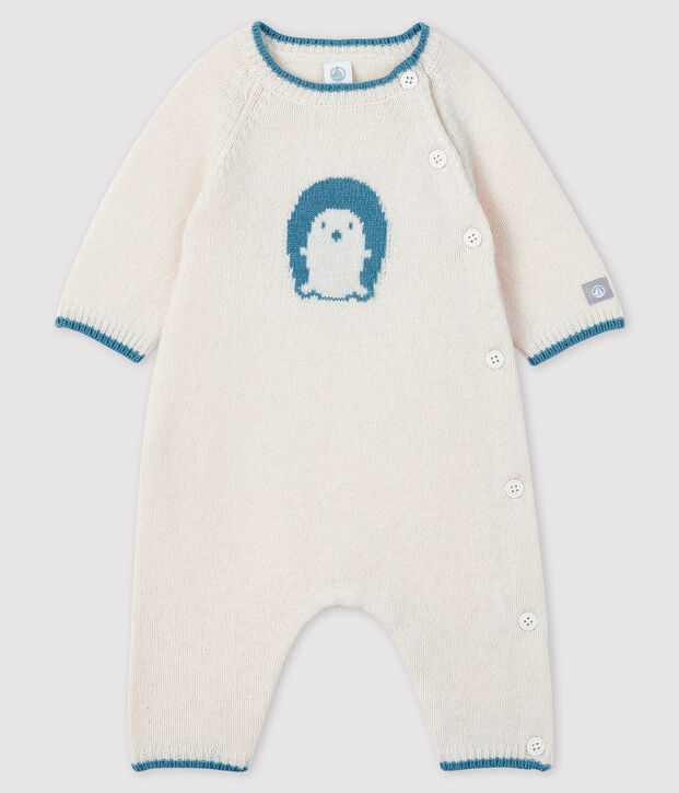 Lang babypakje van tricot, met jacquardpatroon. wit