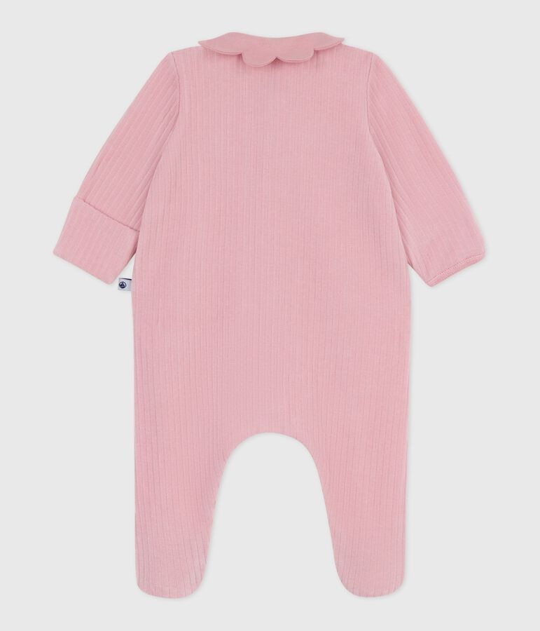 Fluwelen babypyjama met effen kraag roze