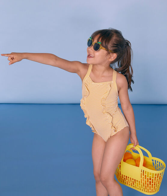 Maillot de bain 1 pièce enfant fille jaune BAMBOO/blanc MARSHMALLOW