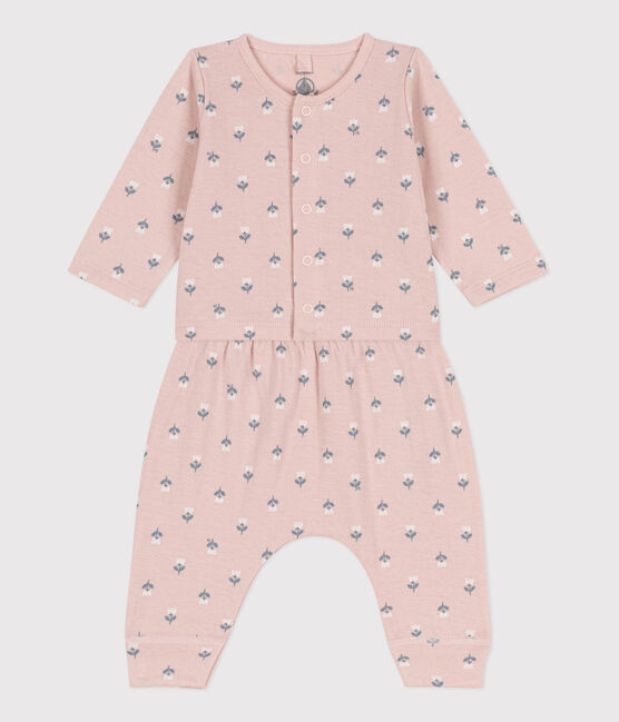 Ensemble imprimé en tubique bébé rose SALINE/blanc MULTICO