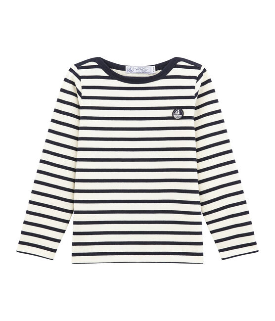 Marinière enfant garçon beige COQUILLE/bleu SMOKING