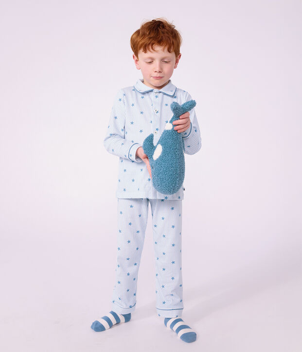 Pyjama boutonn&eacute; enfant en coton imprim&eacute; &eacute;toiles blanc/multicouleur