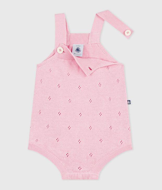 Combinaison courte b&eacute;b&eacute; en tricot de coton ajour&eacute; rose clair